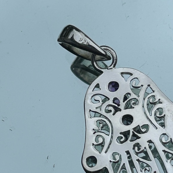 Hamsa evil eye chakra sterling silver pendant - Picture 4 of 5